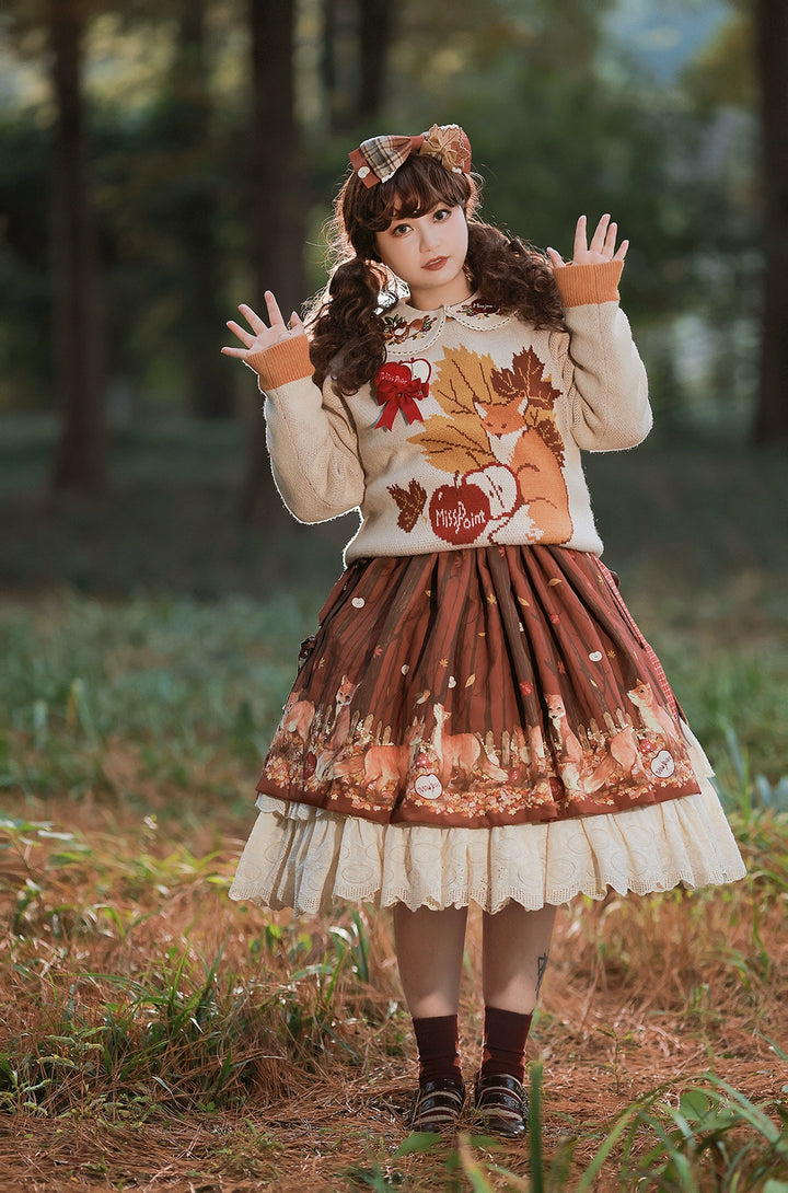 Miss Point~Fat Fox in the Forest~Kawaii Lolita Sweater Customized Winter Lolita Couple Outfit   