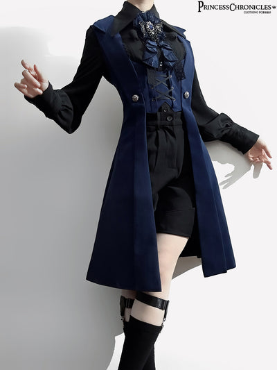 Princess Chronicles~Dark Night Overture~Gothic Lolita Handsome Long Slim Vest S blue women's style 