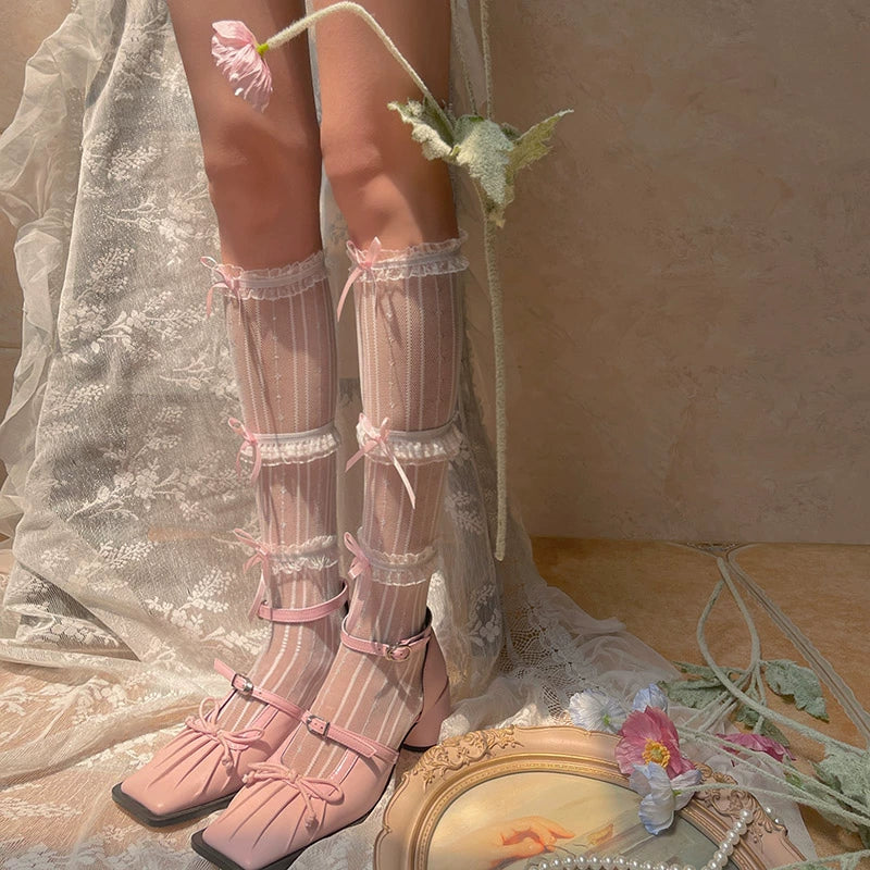 WAGUIR - Sweet Lolita Mid-Calf Socks 3-Layer Lace Mesh Fairy Thin Socks