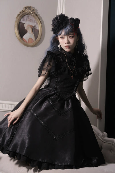 LittlePlum~Gothic lolita JSK Dress Solid Color S Black · Top Hat 