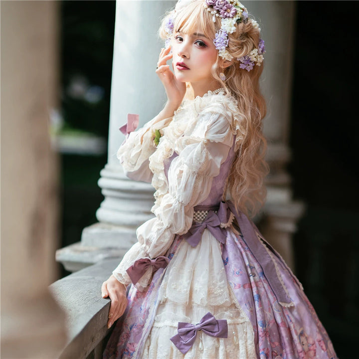 Miss Point~Elizabeth Meow~Classic Lolita Blouse Lotus Root Sleeve Lolita Shirt 40686:673576