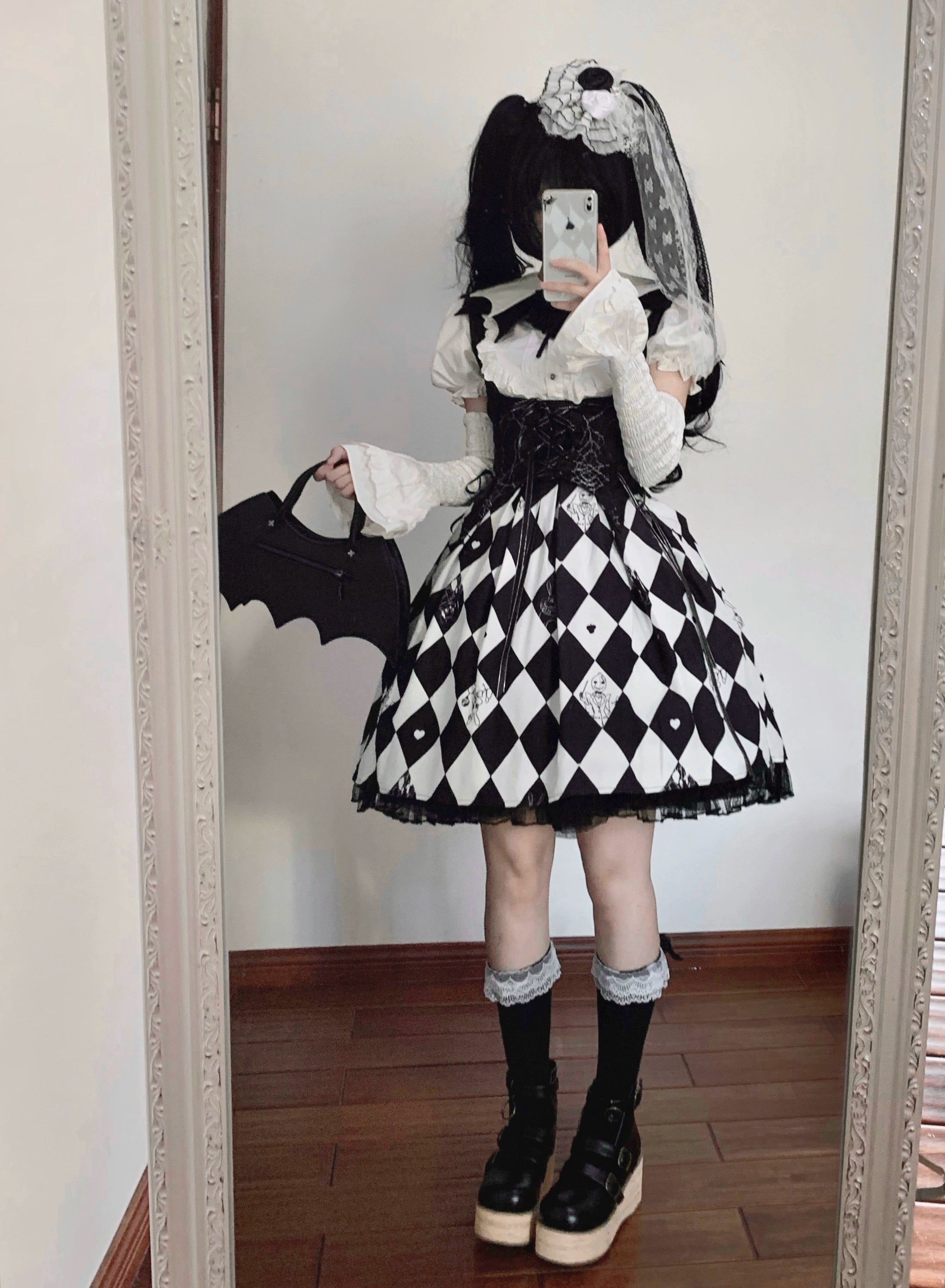 Gazing Galactic - Dusk Melody - Gothic Lolita Bat Shaped Collar Shirt, Detachable Jabot 44089:795698
