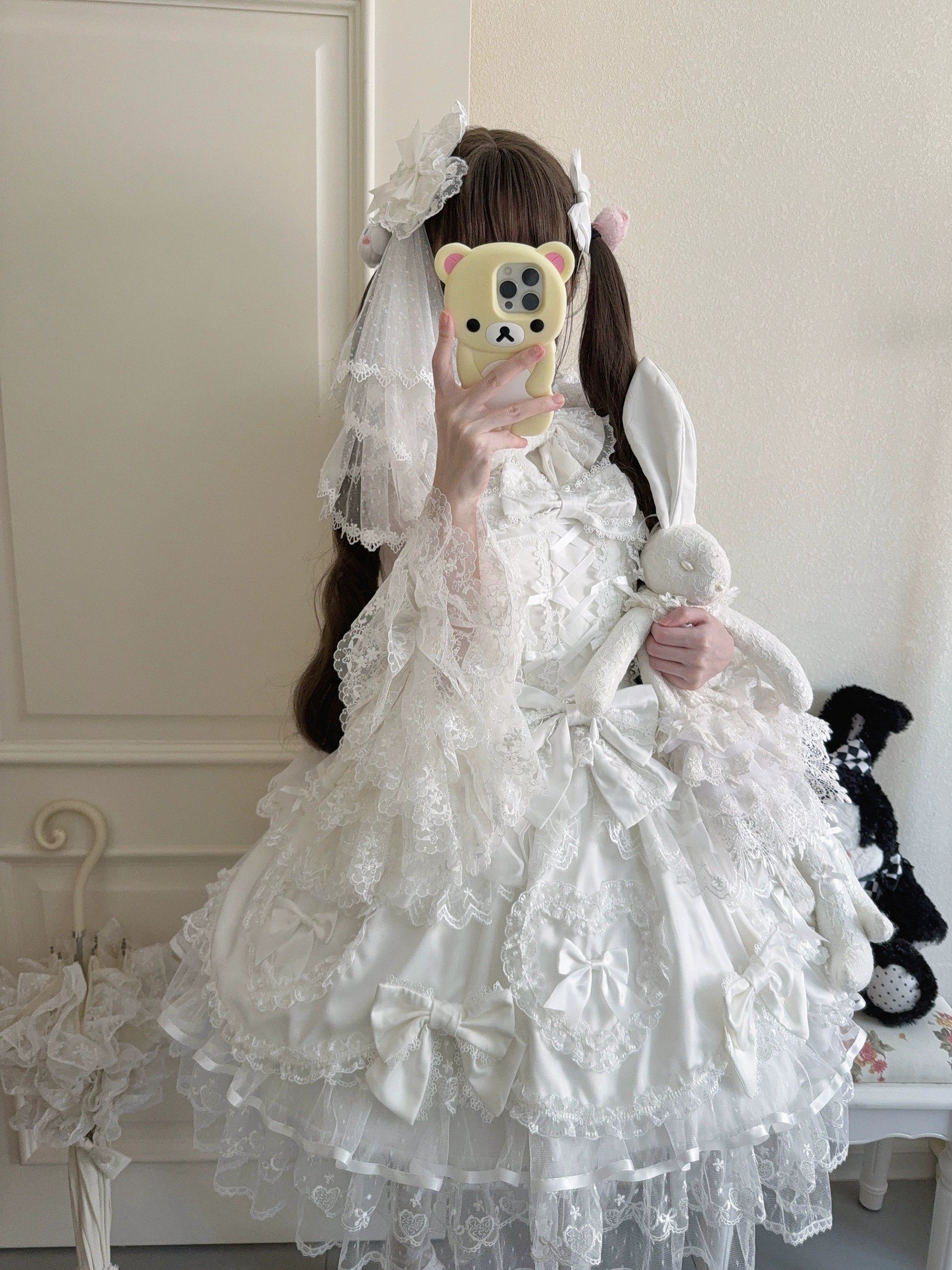 Sugar Girl - Velvet Sweetheart - Doll-like Sweet Lolita Jumper Dress, Bow Accents (L M S) 44021:792761
