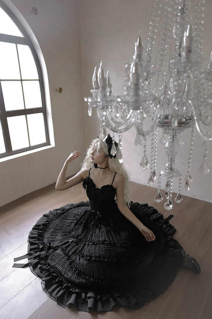 Lingxi Lolita~Rose Wing~Gothic Lolita Tiered Skirt Set   