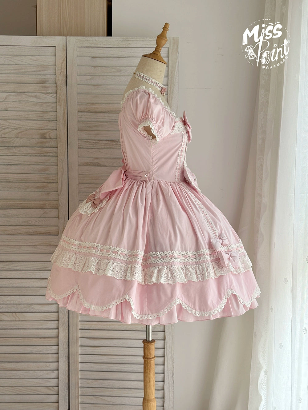 Miss Point - Vintage Petal Rabbit - Old School Lolita OP Cotton Dress With Petal-Shaped Hem 43135:768534