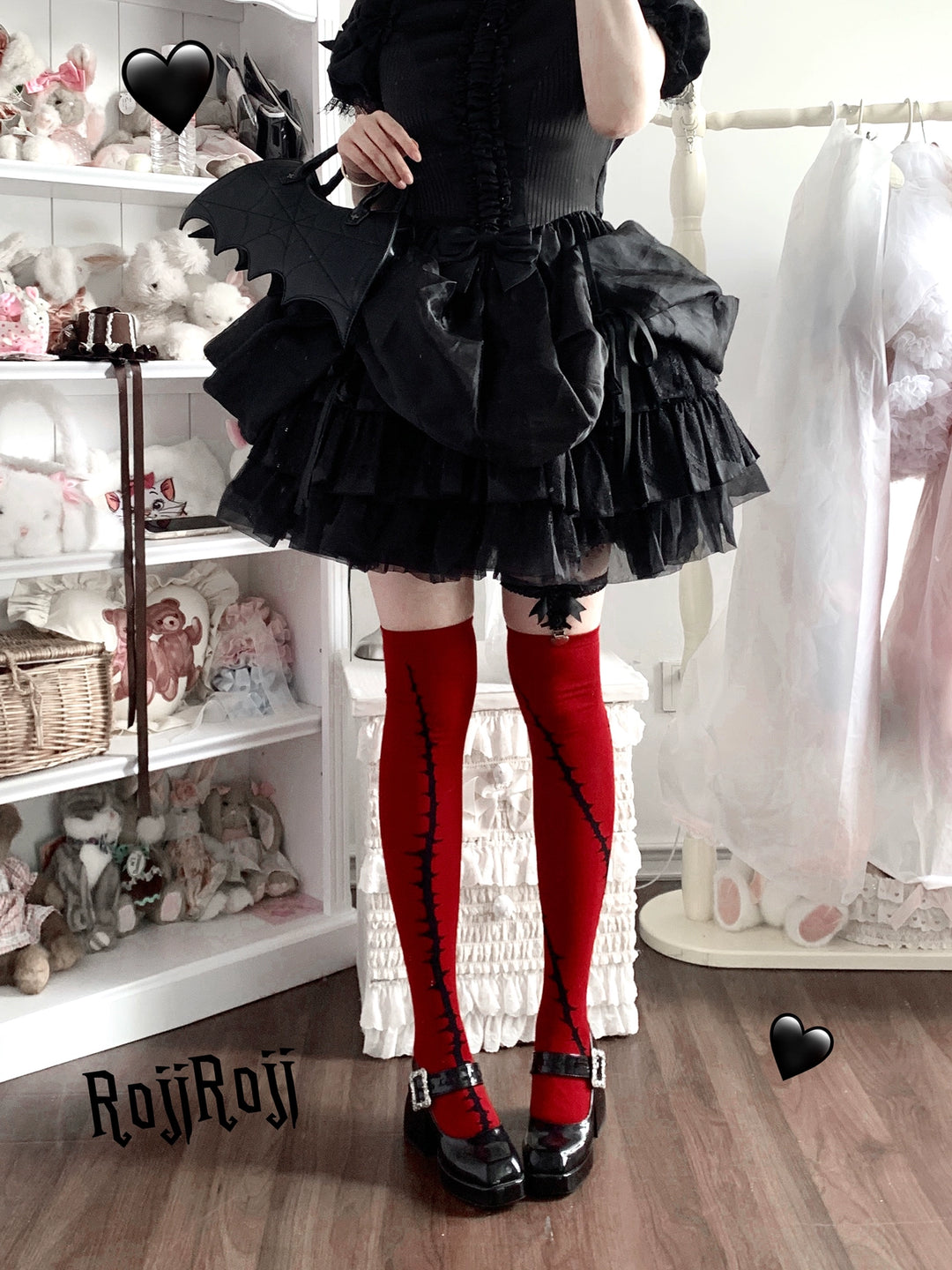 Roji Roji - Cotton Over Knee Gothic Lolita Socks (Red) 43483:777883