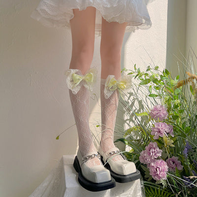 WAGUIR~Kawaii Lolita Candy Color Lace Calf Socks   