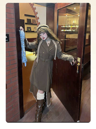 HardCandy~Plus Size Lolita Khaki Windbreaker Slimming Denim Suit XL Trench coat 
