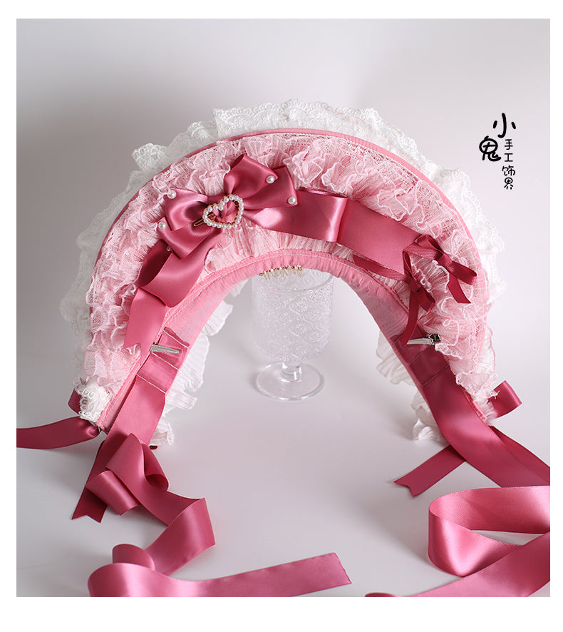 Xiaogui~Velvet Cake~Sweet Lolita Head Accessory Set with Ribbon Bow Details BNT Only (with fixed clips)