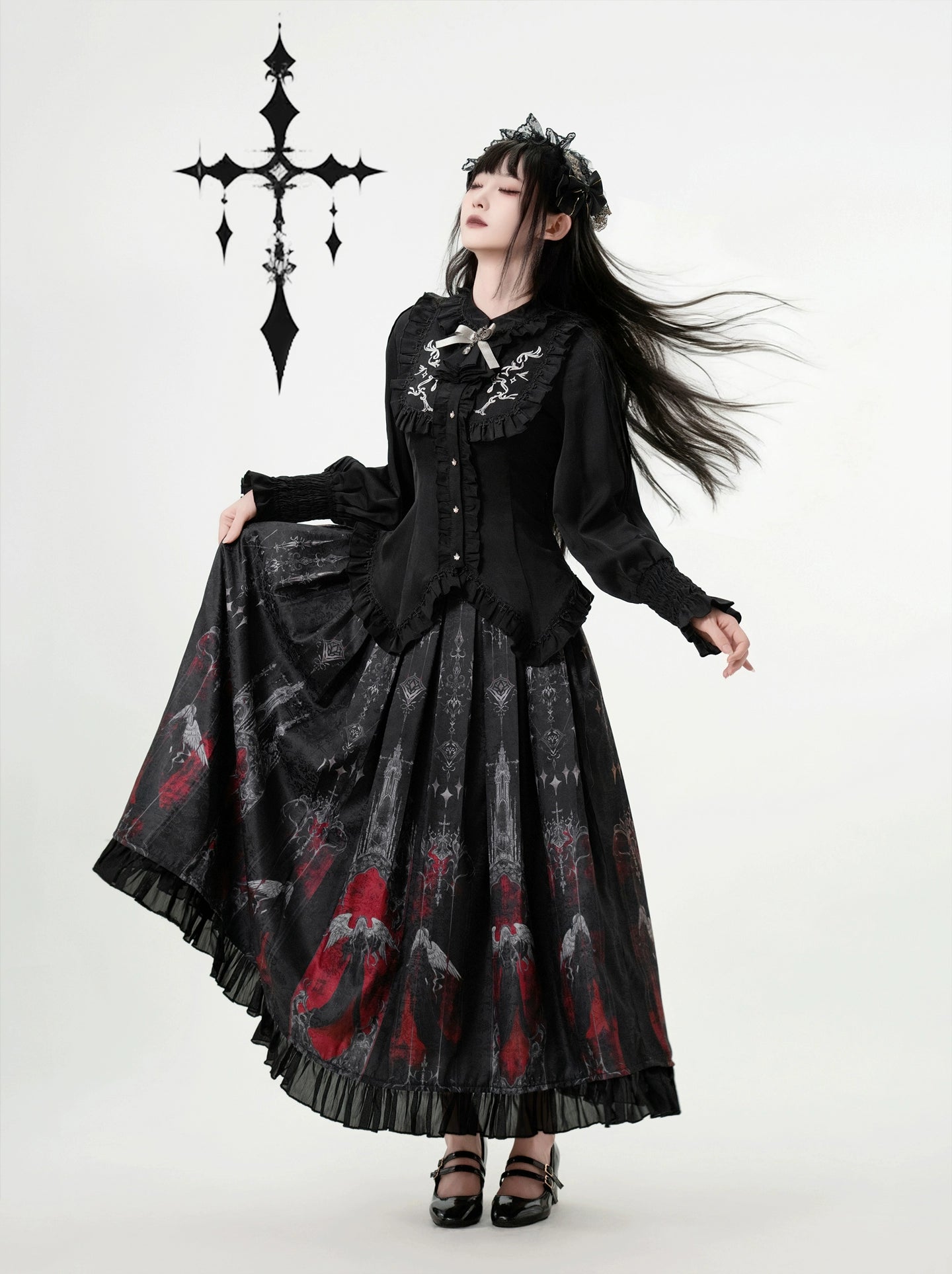 Luoluan Lolita - Fallen Angel - Printed Gothic Lolita Skirt Outfit