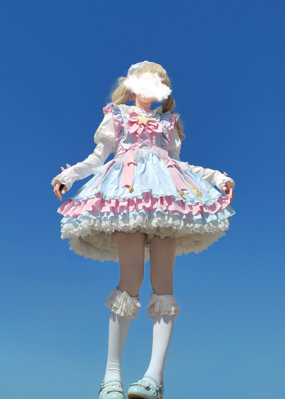 Sugar Girl~Little Star Wing~Sweet Lolita JSK Summer Lolita Dress S blue jsk+backing bow 