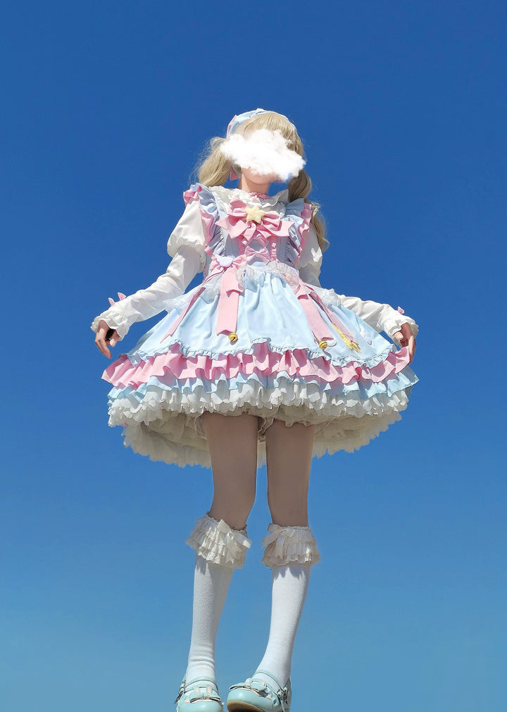 Sugar Girl~Little Star Wing~Sweet Lolita JSK Summer Lolita Dress S blue jsk+backing bow 