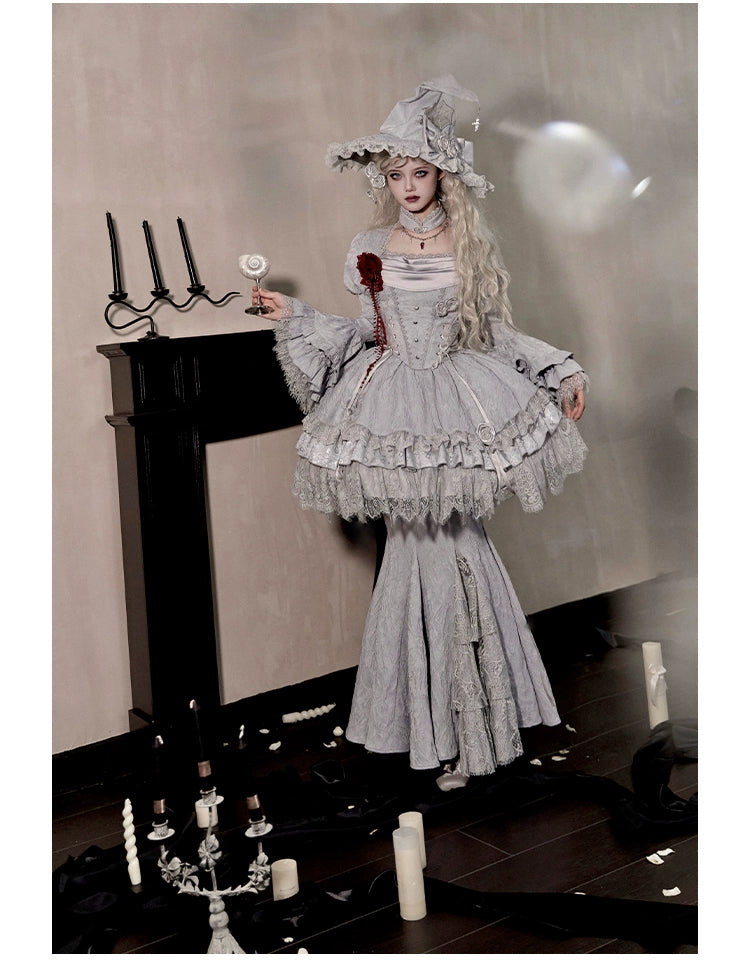 With PUJI~Letter and Poetry · Twilight~Gothic Witch Lolita SK Suit Bodice Mermaid Dress and Jeans