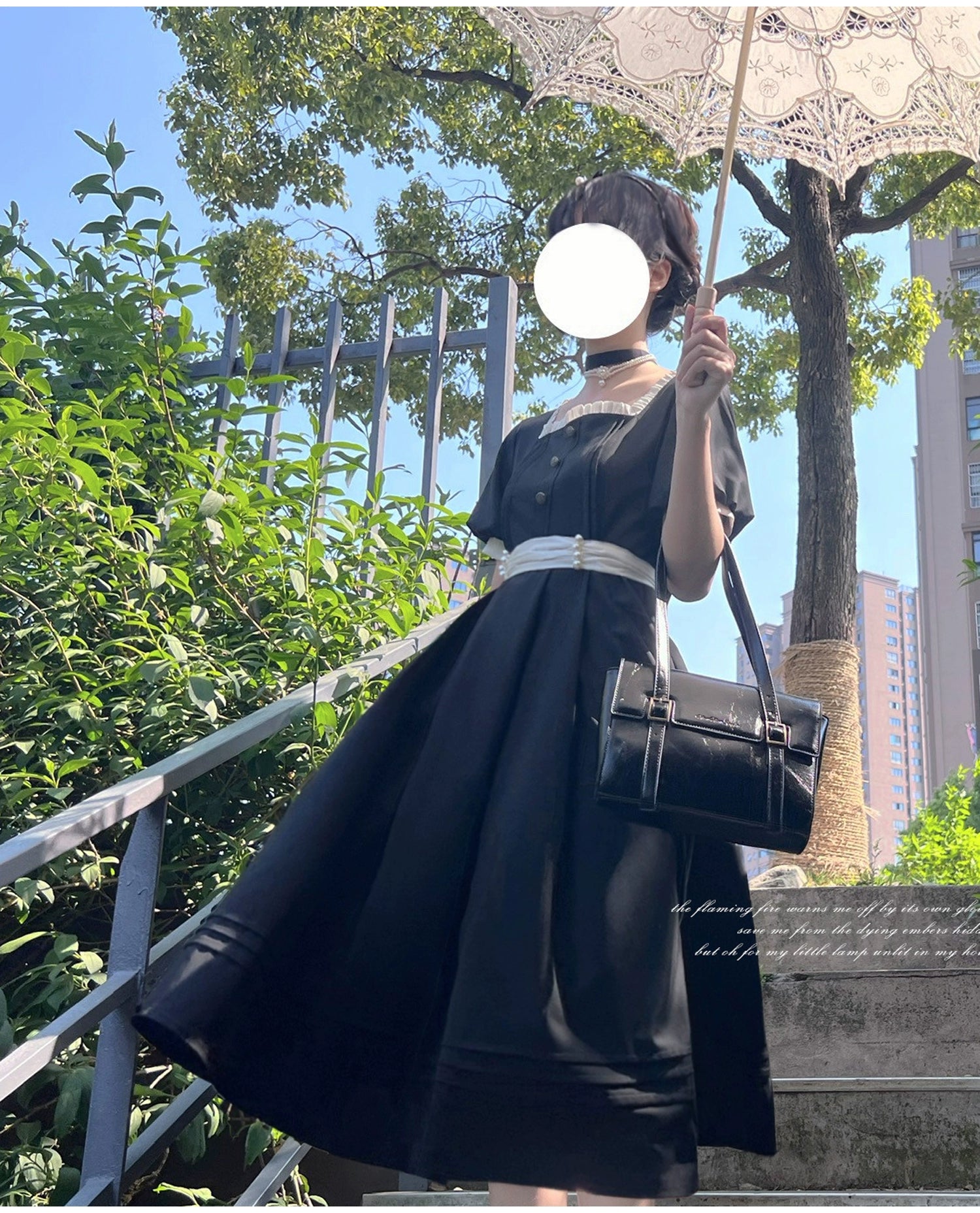 (BFM)HuTaoMuJK~Thoughts~Vintage Lolita OP Dress Square Neckline Black Lolita Dress 35832:504662
