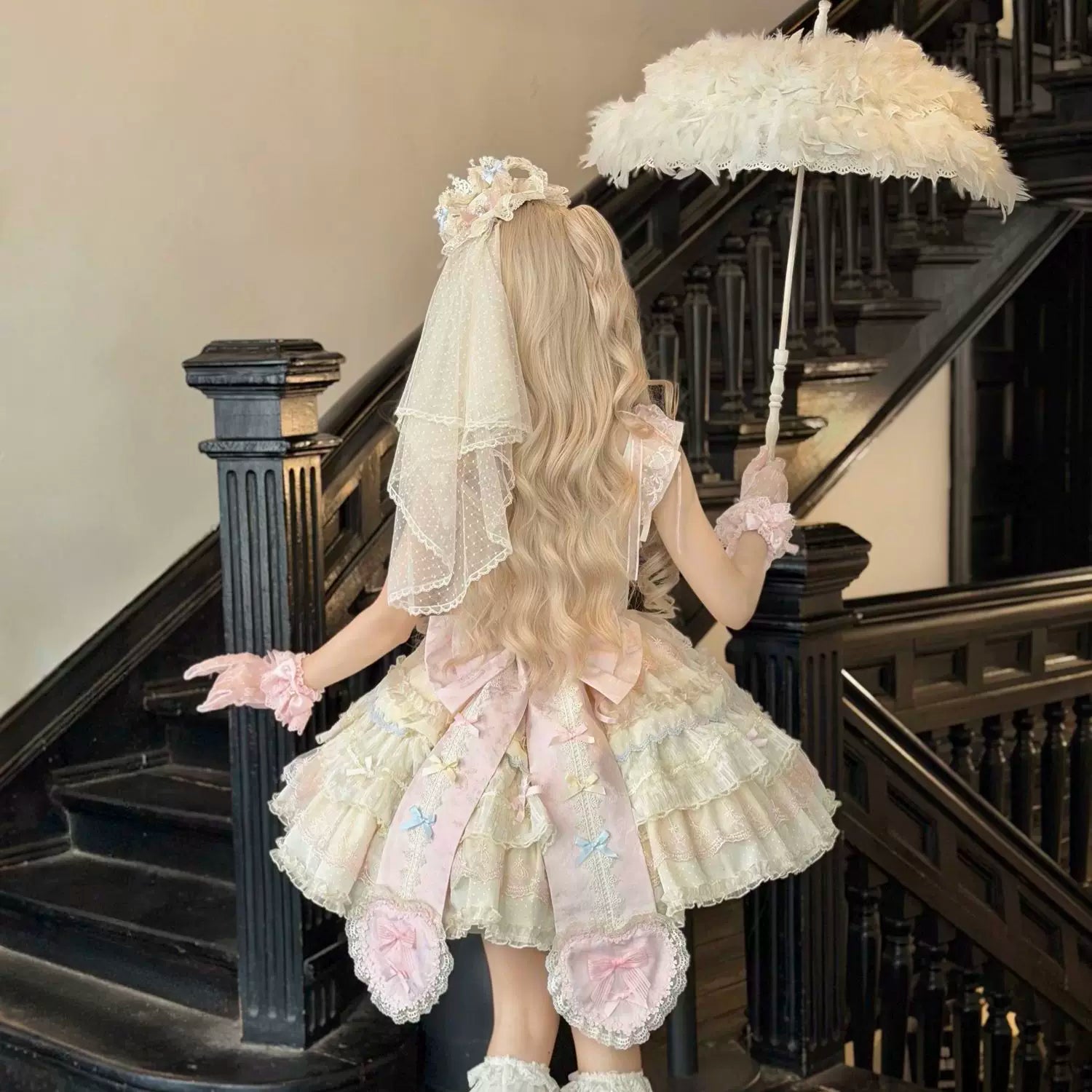 Cloud Whale Dream - Sweet Lolita Corset JSK Dress, Tiered Hem & Bows