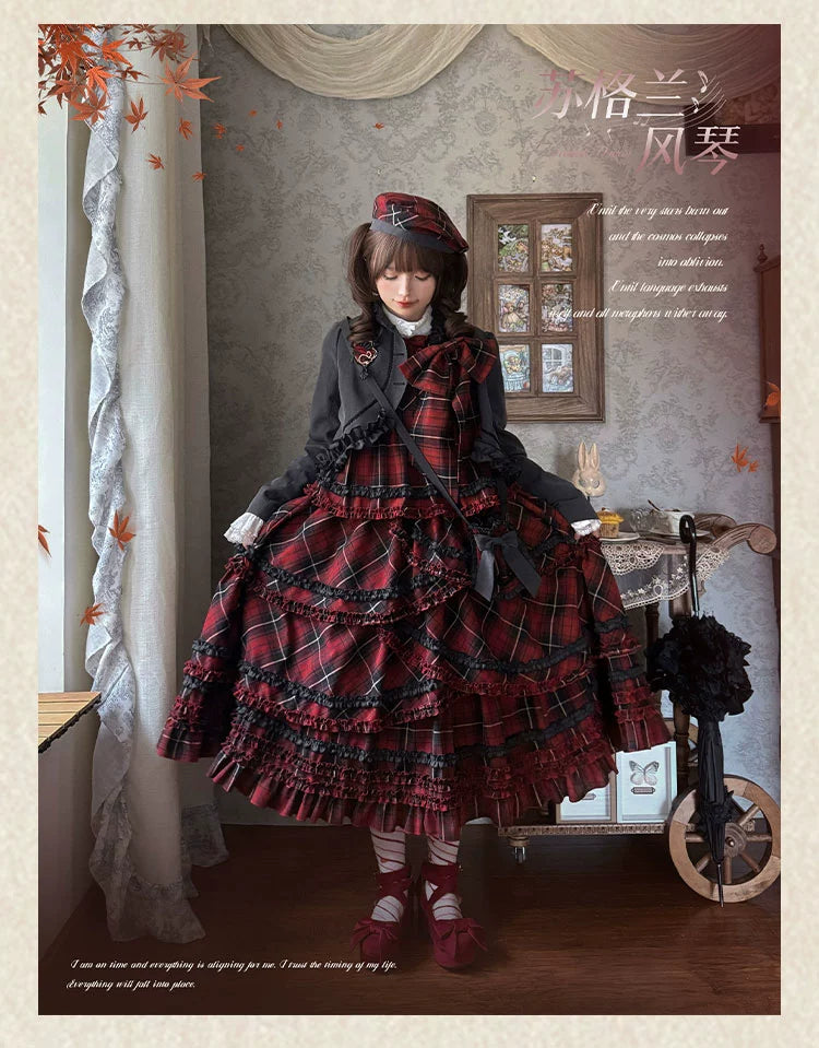 Honey Machine - Scotch Accordion - A-Line Plaid Daily Lolita JSK, Short Coat 44302:803326