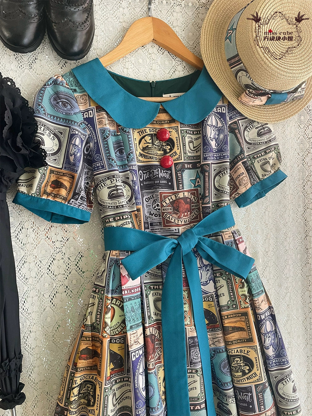 Miss Cube - Antique Label - Retro Lolita OP Dress Short Sleeve Dress 35660:498696