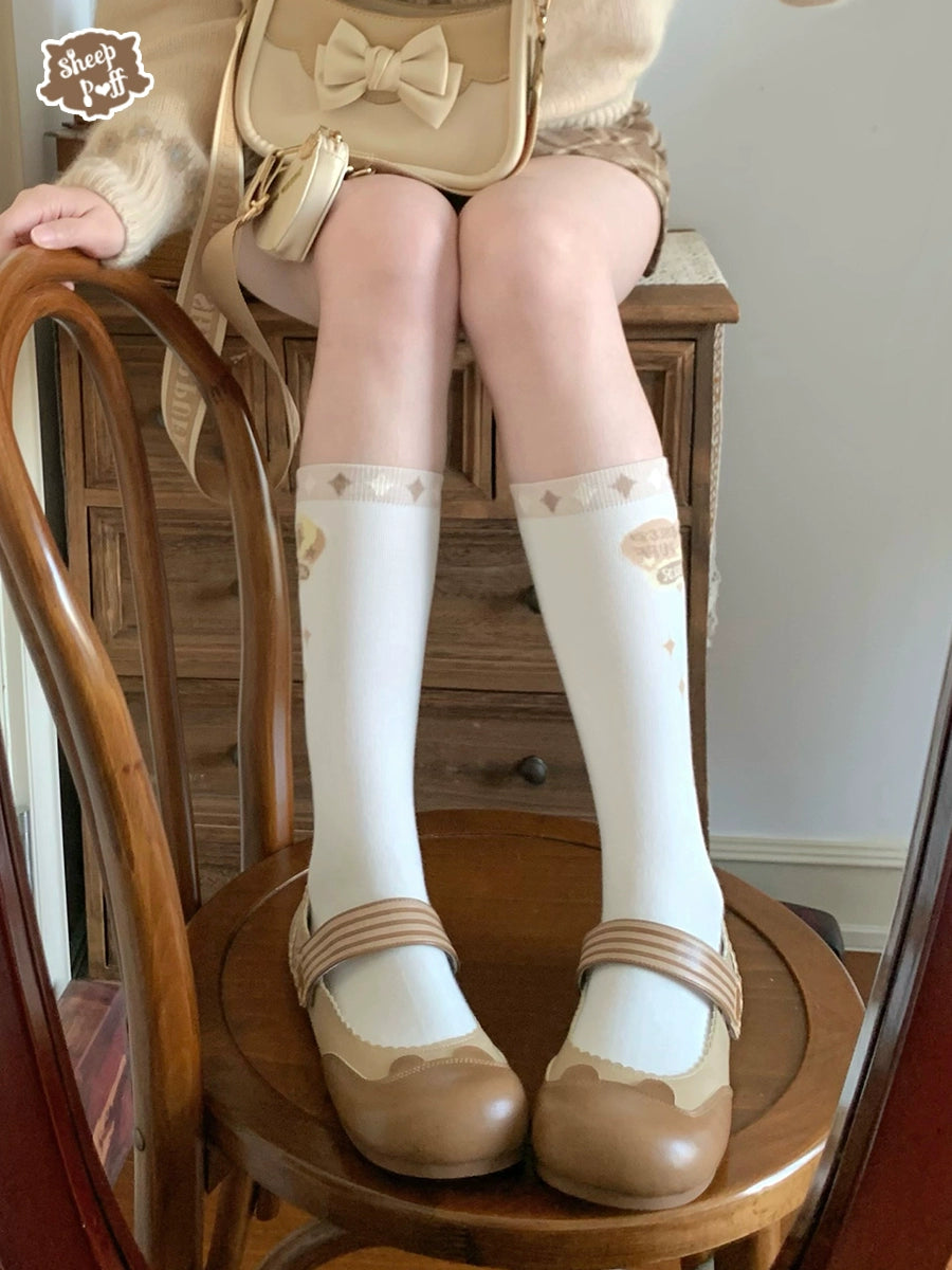 Sheep Puff~Bear Candy~Kawaii Lolita Flat Shoes Velcro Shoe   
