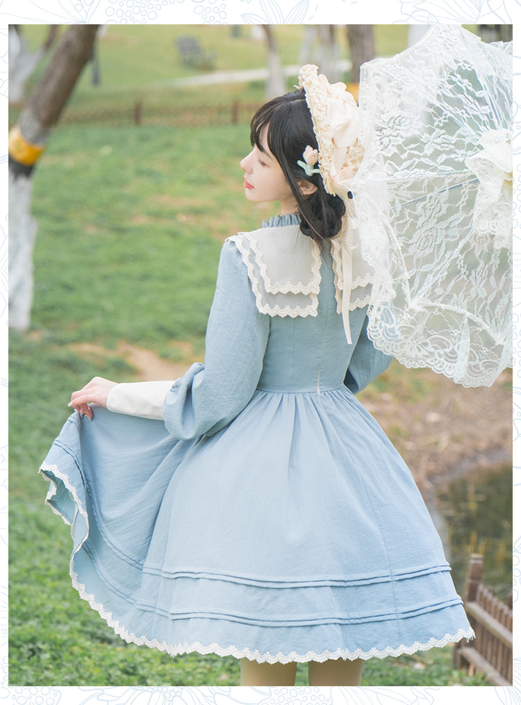 With PUJI~Graceful Butterfly~Classic Lolita Blue OP Dress   