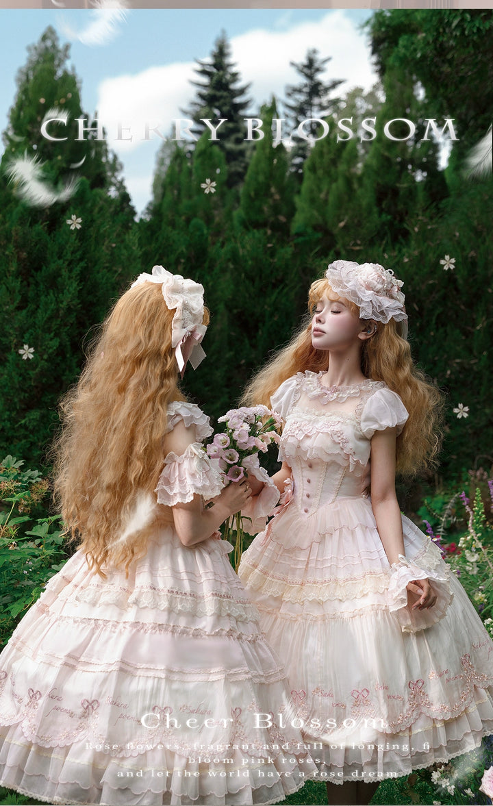 MieYe - Cherry Blossom - Pink Sweet Lolita Tiered Dress