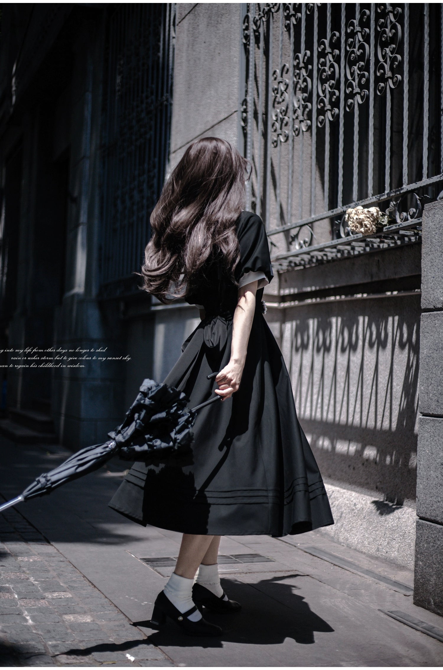 (BFM)HuTaoMuJK~Thoughts~Vintage Lolita OP Dress Square Neckline Black Lolita Dress 35832:504712
