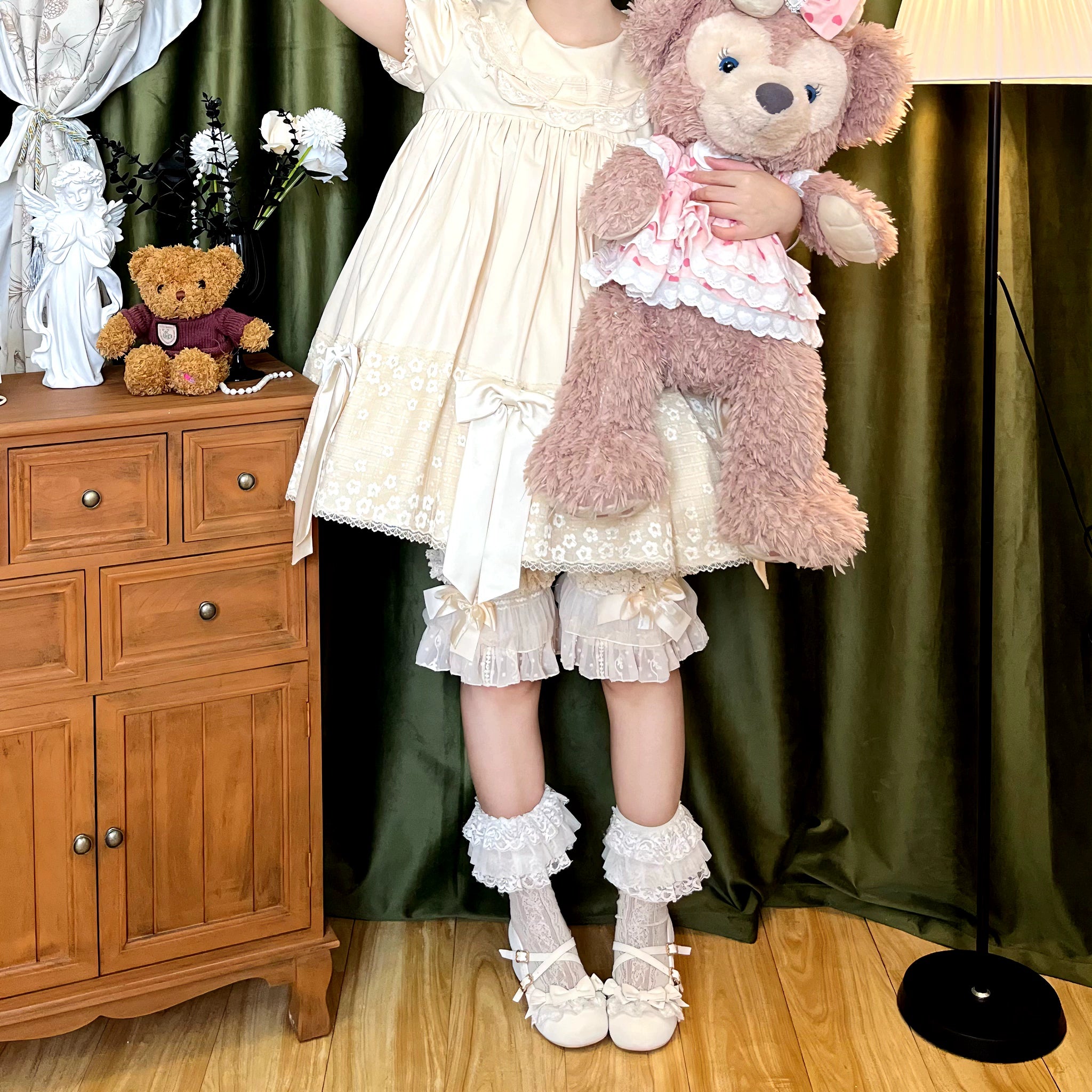 Fresh Tea Lolita - Meringue Frosting - Cotton Kawaii Lolita OP Dress with Satin Bow