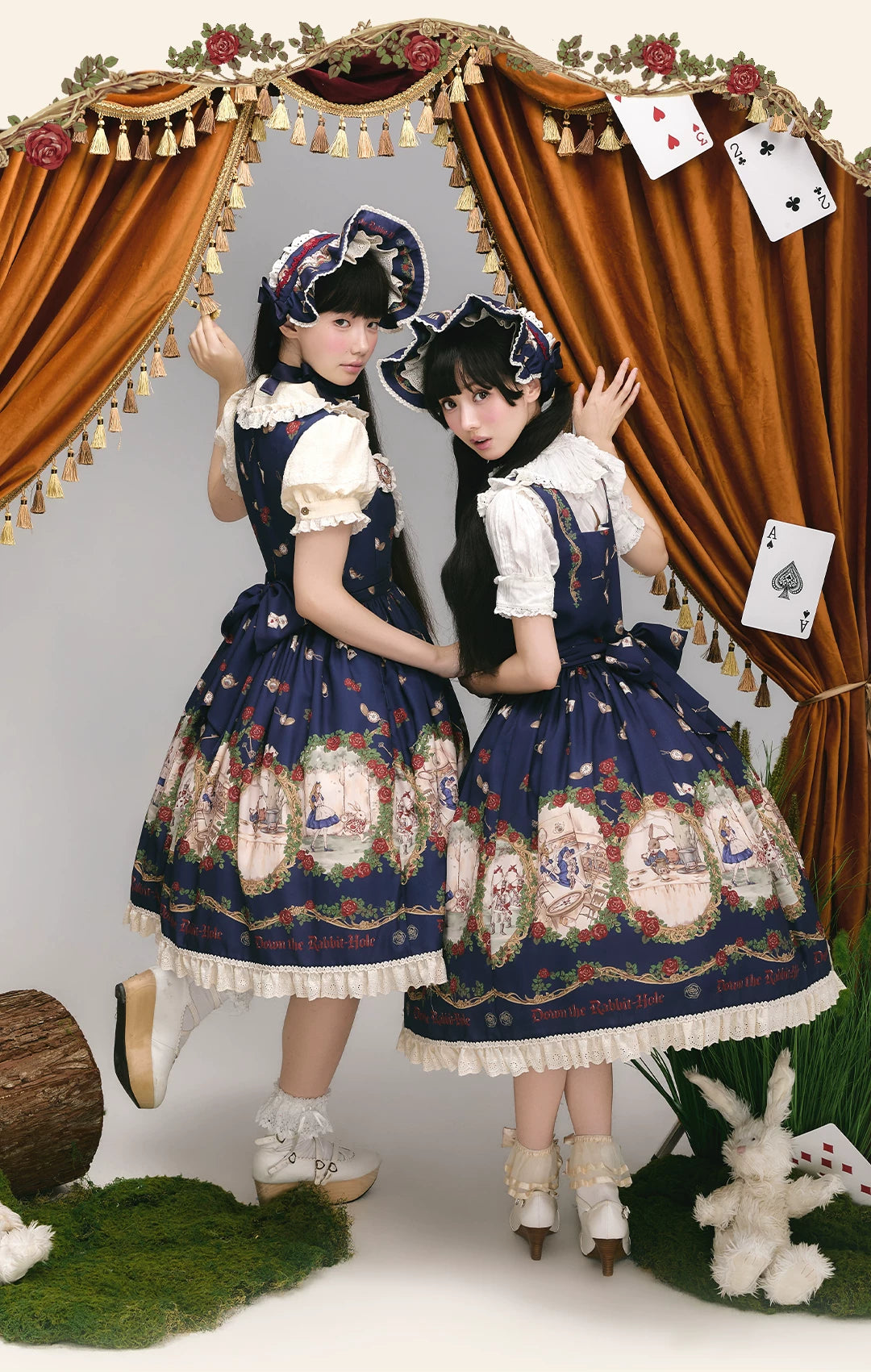 Down the Rabbit Hole - Daily Wear Classic Lolita OP & JSK Dress, Alice in Wonderland Print 46008:871945