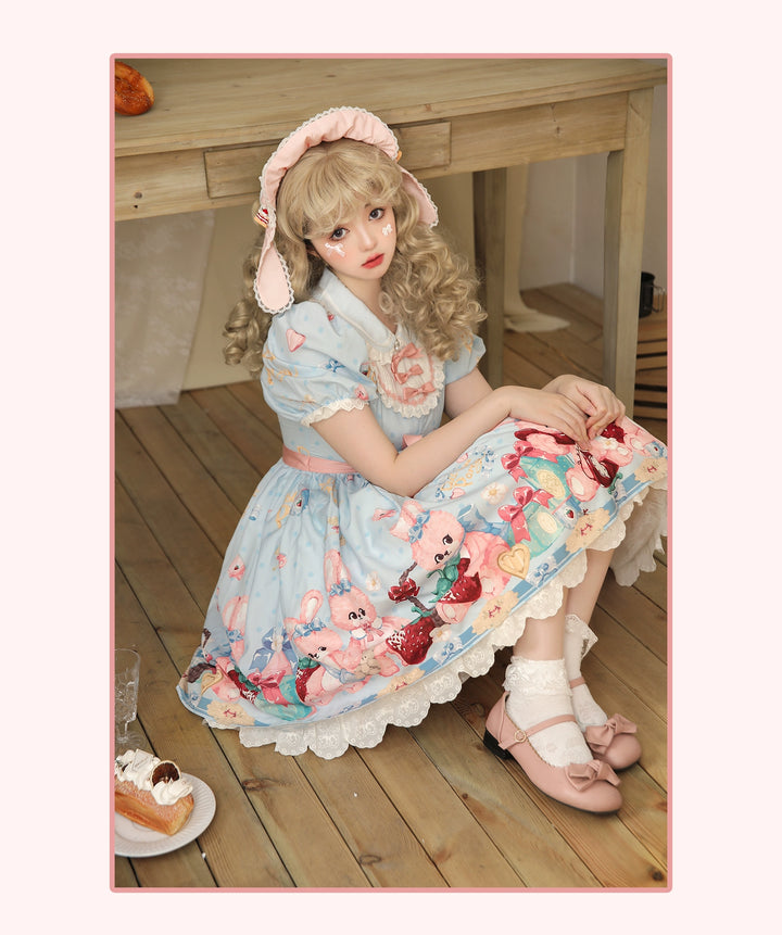 Doll tea party~Showa Rabbit~Kawaii Lolita Dress Summer Sweet Lolita OP JSK   