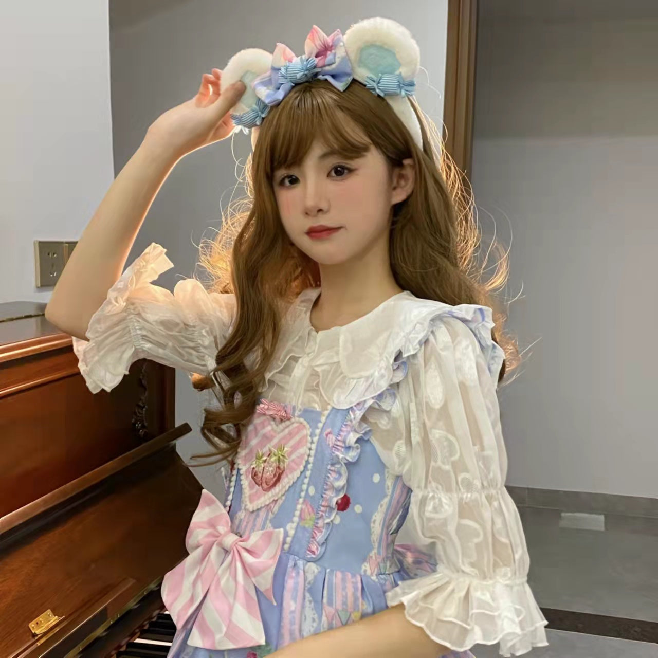 Suiyi - Sweetheart Knots - Sweet Lolita Dress Short Sleeve OP S Sky blue KC