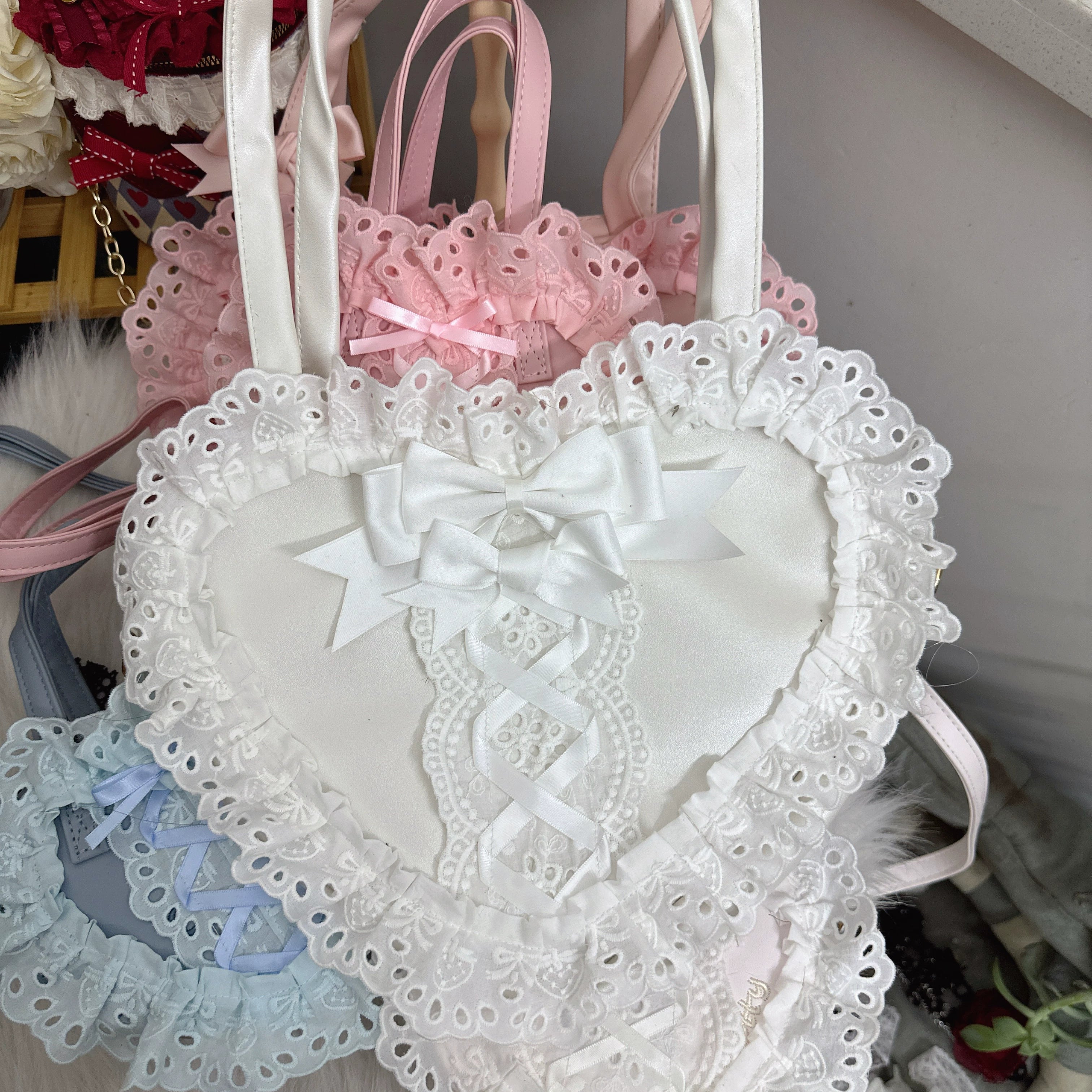 Chestnut Lolita - Sweet Lolita Bag Heart-shaped Lace Bag Multicolors