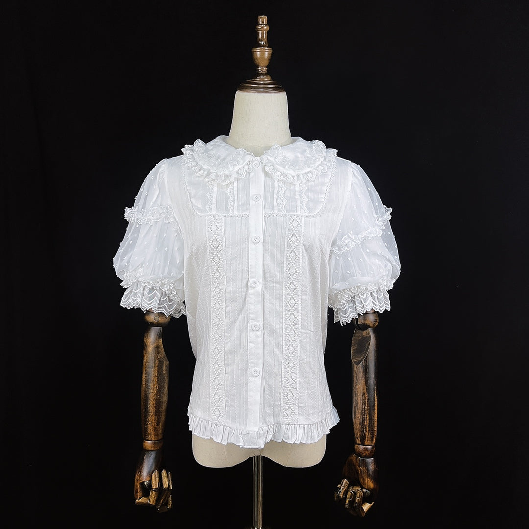 DMFS Lolita~Lollipop~Sweet Lolita Shirt with Double-Layered Puff Sleeves Milky white shirt only S