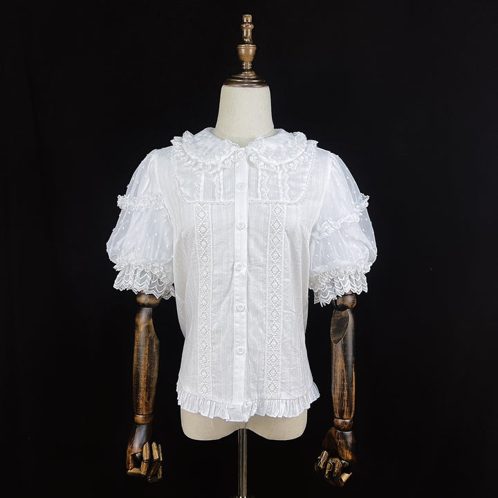 DMFS Lolita~Lollipop~Sweet Lolita Shirt with Double-Layered Puff Sleeves Milky white shirt only S