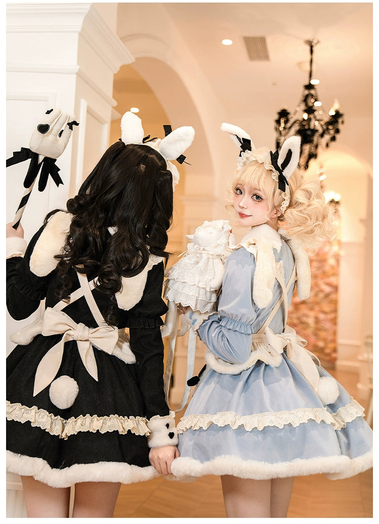 With PUJI~Rabbit&Alice~Sweet Twin Lolita OP Dress Doll Apron Dress Set