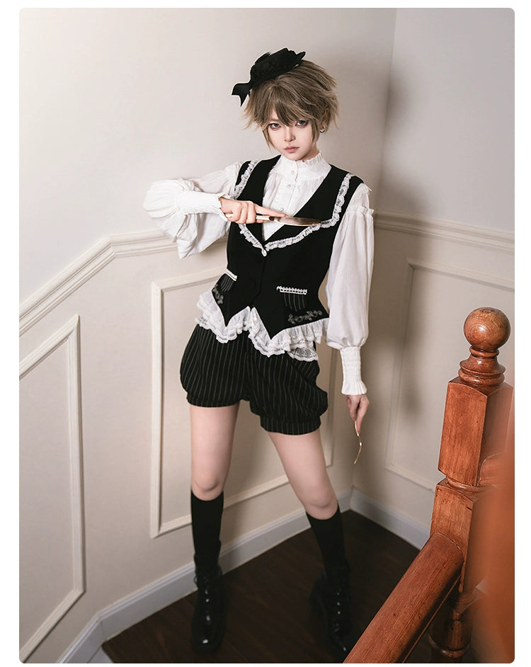 With PUJI~Night Banquet~Ouji Lolita Outfit/Maid Lolita OP Twin Lolita Suit   