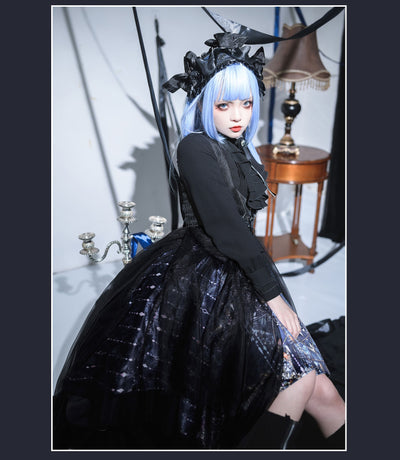 Susin Lolita～Night Traveler～Gothic Lolita Three Piece Shirt+Half-Skirt+Waistband   