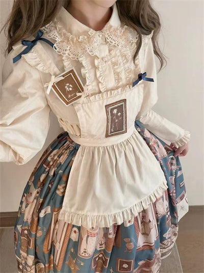 Babyblue~Gretel Bear~Vintage Lolita Dress Teddy Bear Prints Dress S Green SK only 