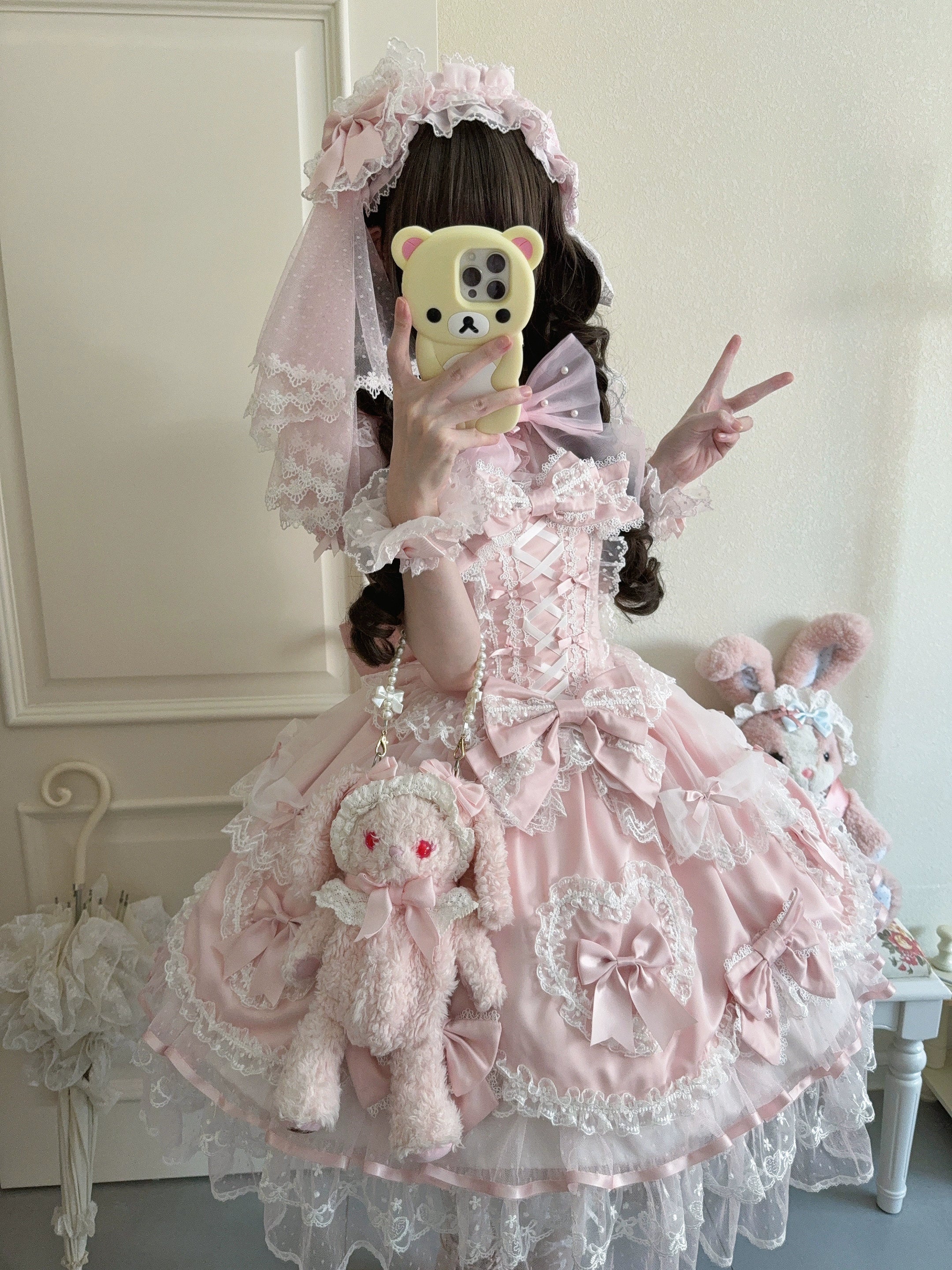 Sugar Girl - Velvet Sweetheart - Doll-like Sweet Lolita Jumper Dress, Bow Accents (L M S) 44021:792735