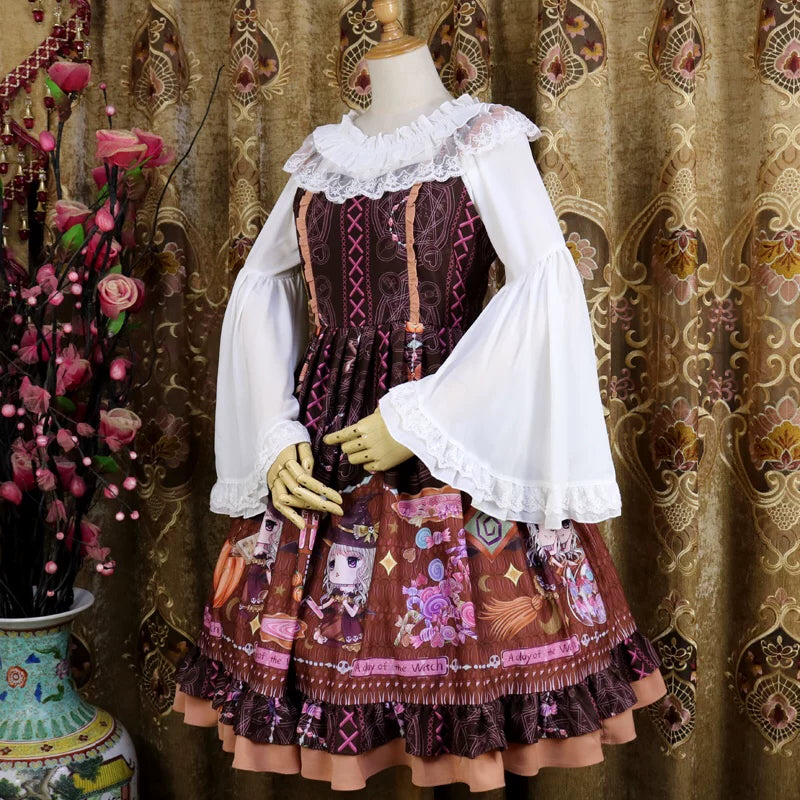 Halloween Sweet Lolita JSK Dress, Witch & Pumpkin Print 45945:869599