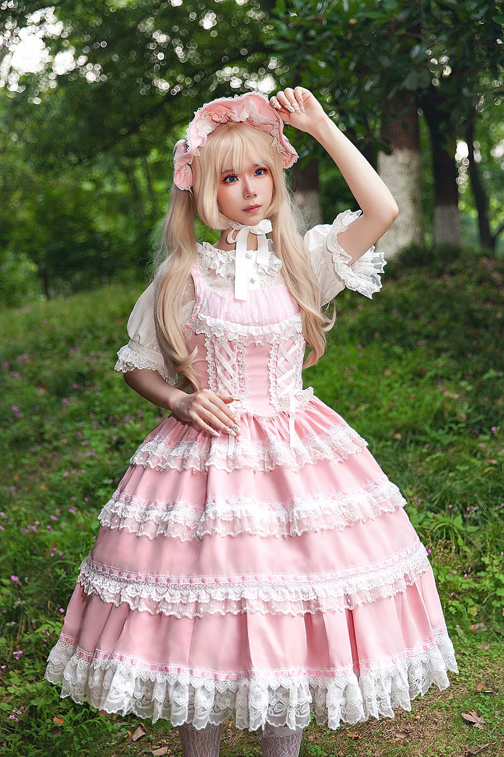 Mirror Doll - Old School Lolita Tiered Hem JSK with Polka Dot Lace 45540:853687