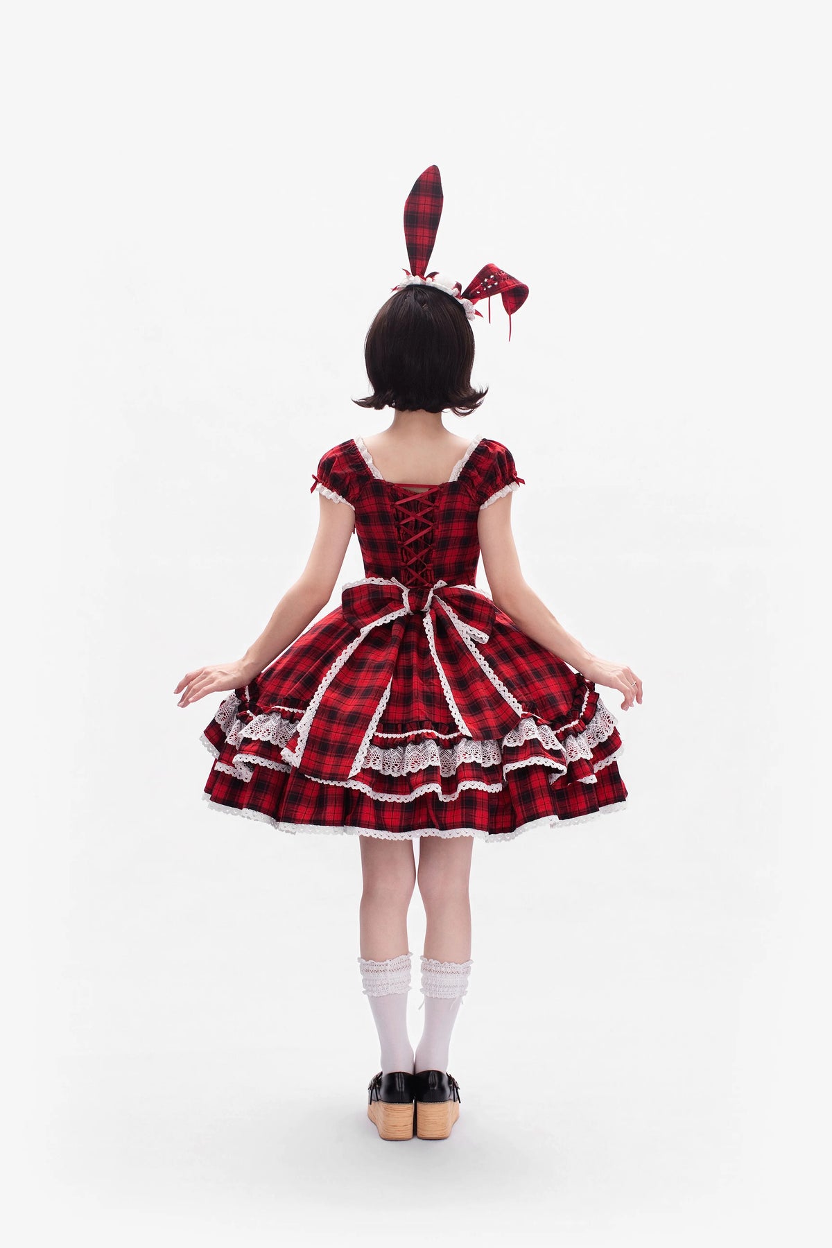 Plaid Lace Bunny - Old School Lolita Plaid OP Dress, Lace Trim 45992:871316