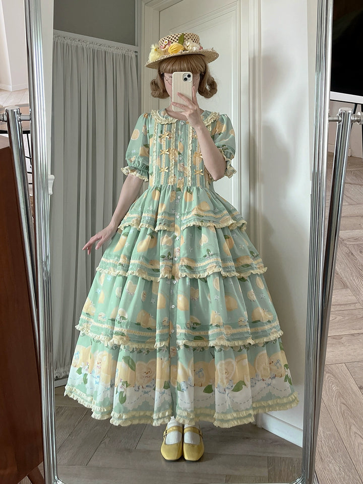 Miss Point~Lemon Chick~Country Lolita Printed OP With Button Front 42984:760409