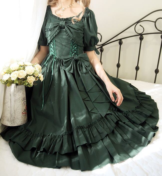 Forest Song - Elegant Lolita Solid Color Bow OP Dress Multicolors
