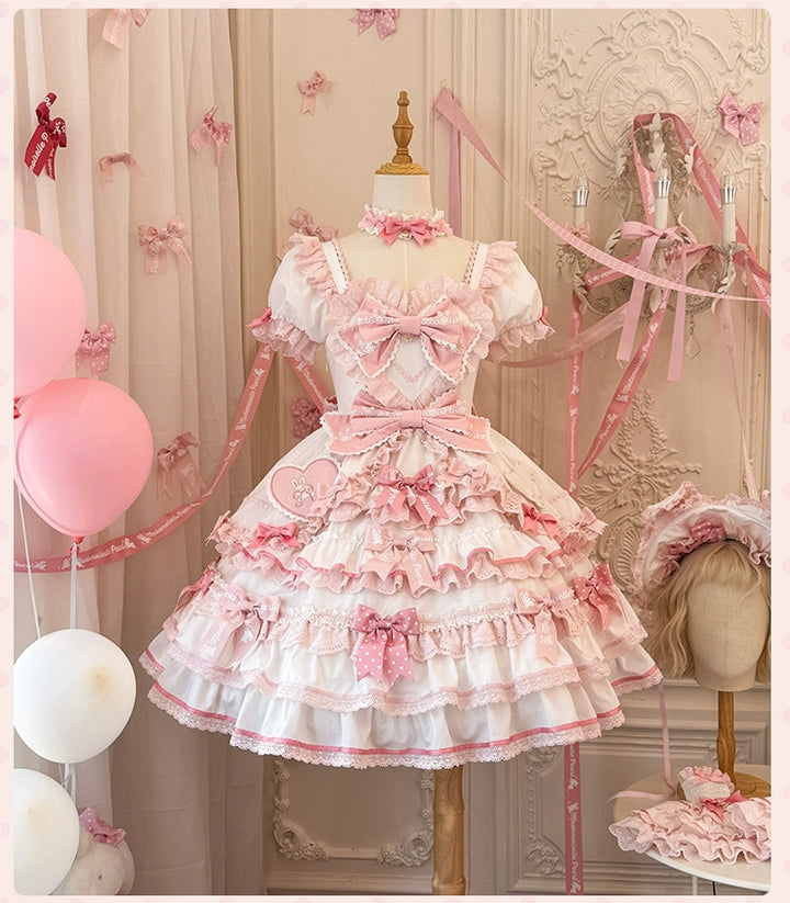 Mademoiselle Pearl~Bow Rabbit~IP Collab Sweet Lolita OP in Multiple Styles 43054:763927