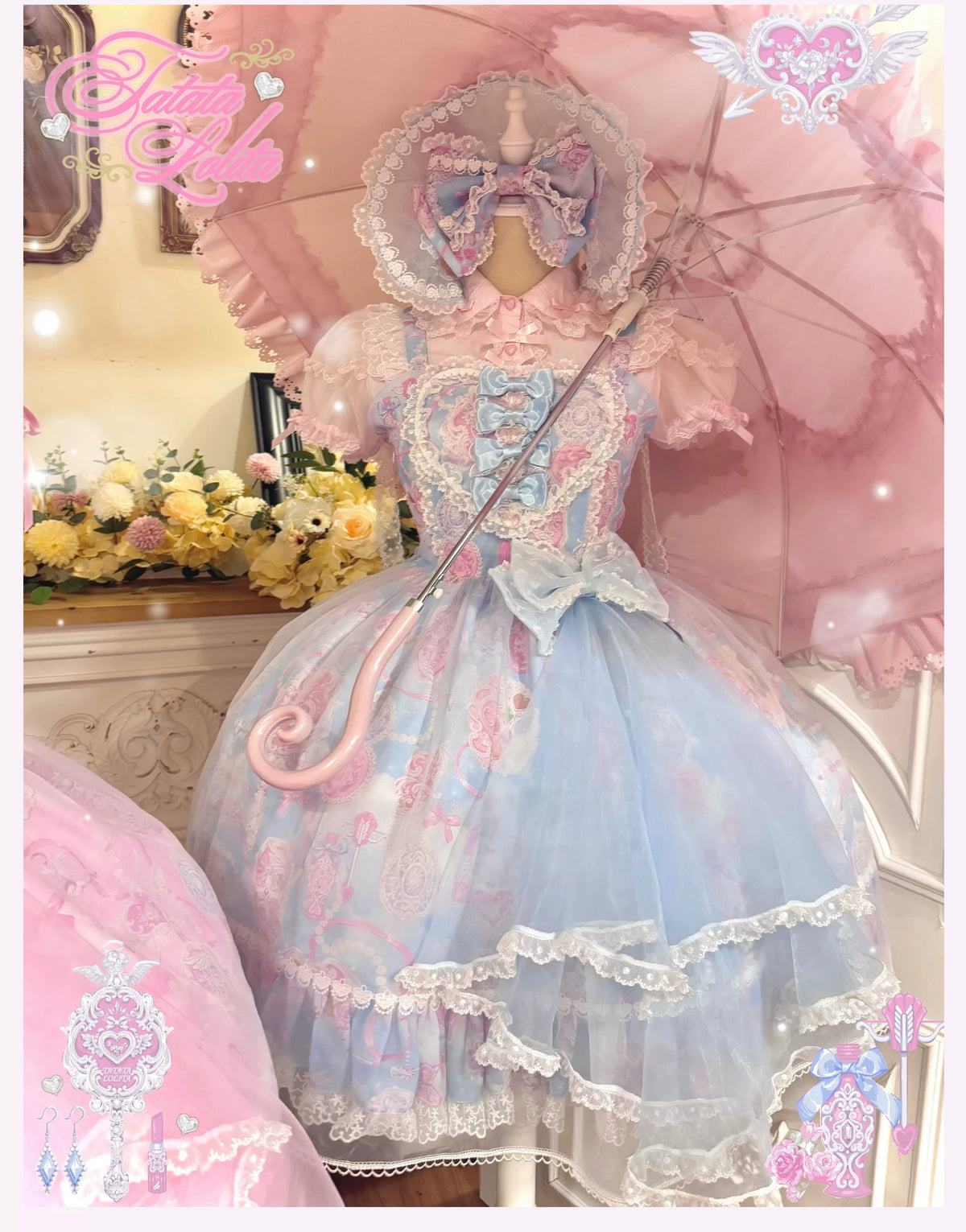 Cotton Lining Old School Lolita JSK Dress, Cosmetic Print 45924:868568