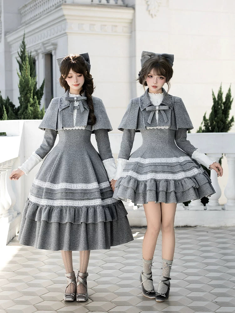Reminisce - Pile Classic Lolita Dress, Detachable Cape 44439:808552