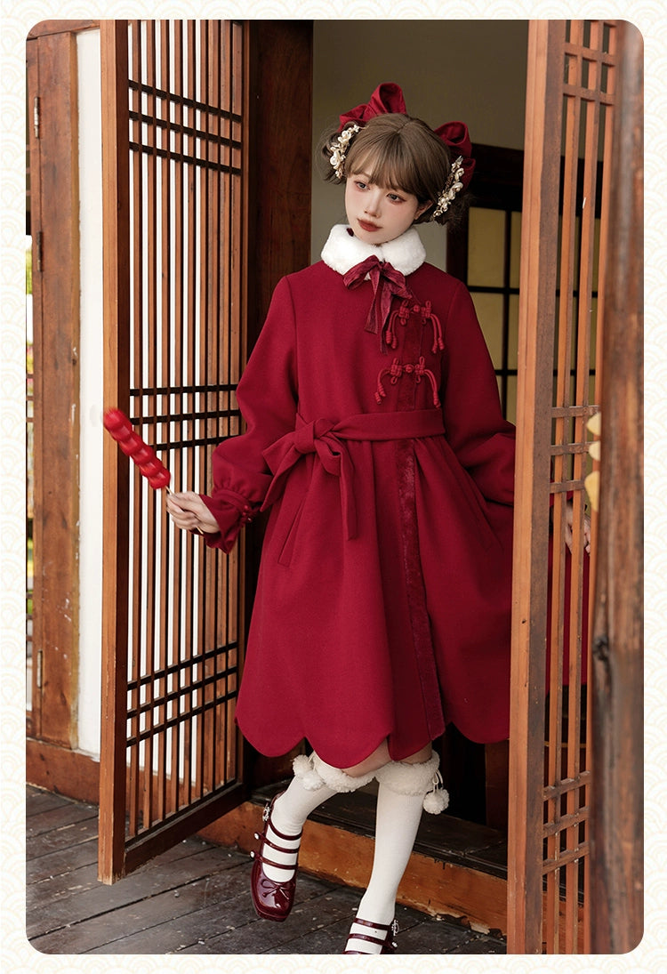 With PUJI~Winter Solstice~New Year Chinese Style Petal Swing Lolita Coat   