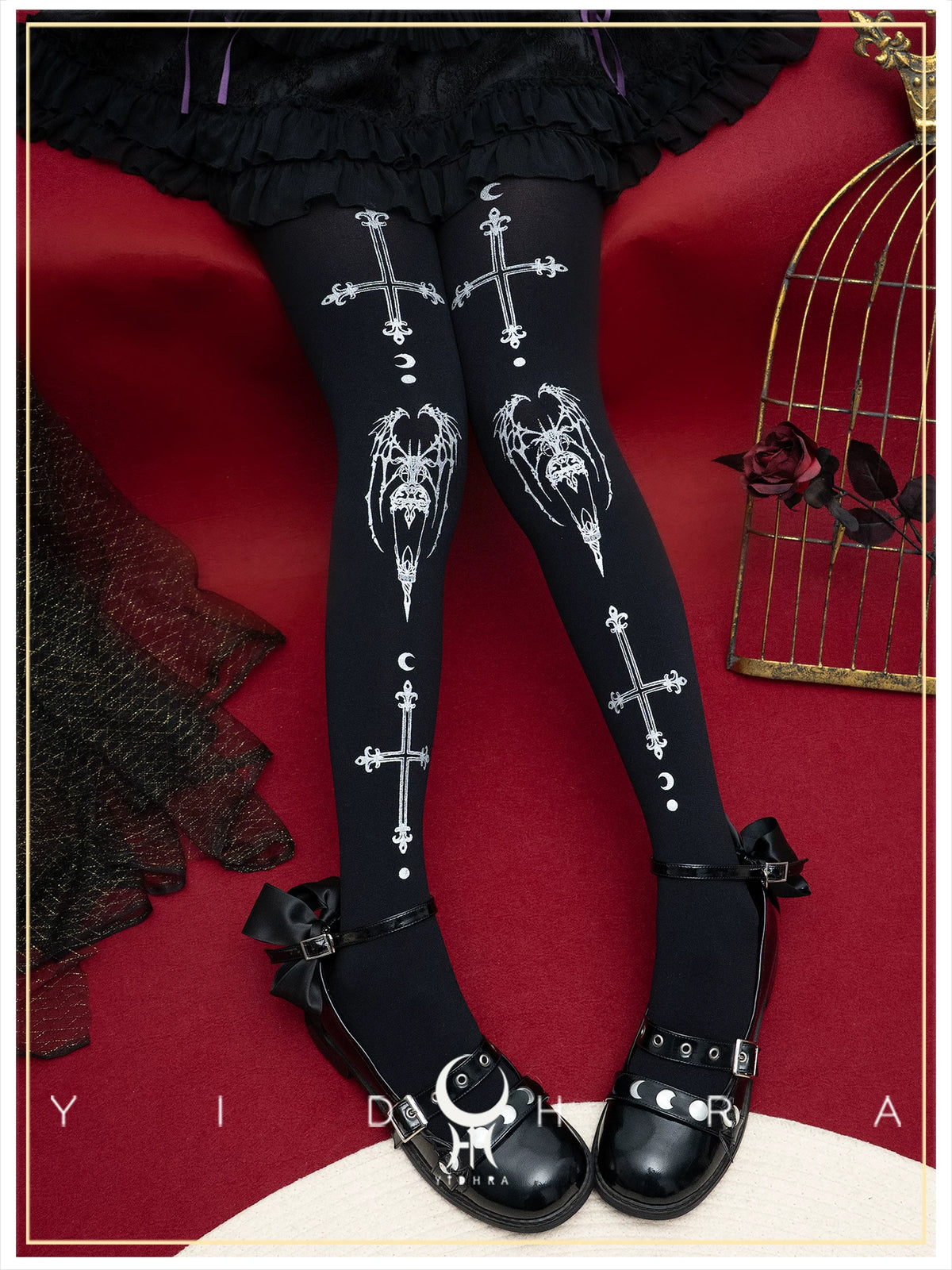 Requiem - Halloween Gothic Lolita Pantyhose, Cross and Goat Print 46039:872918