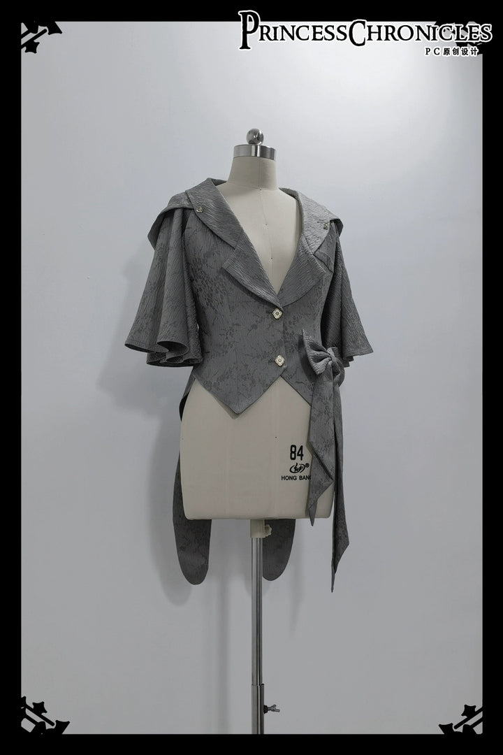 Princess Chronicles~Rabbit Hunting Glacier Gray~Vintage Lolita Grey Coat Kawaii Rabbit Ear Set XS Coat 
