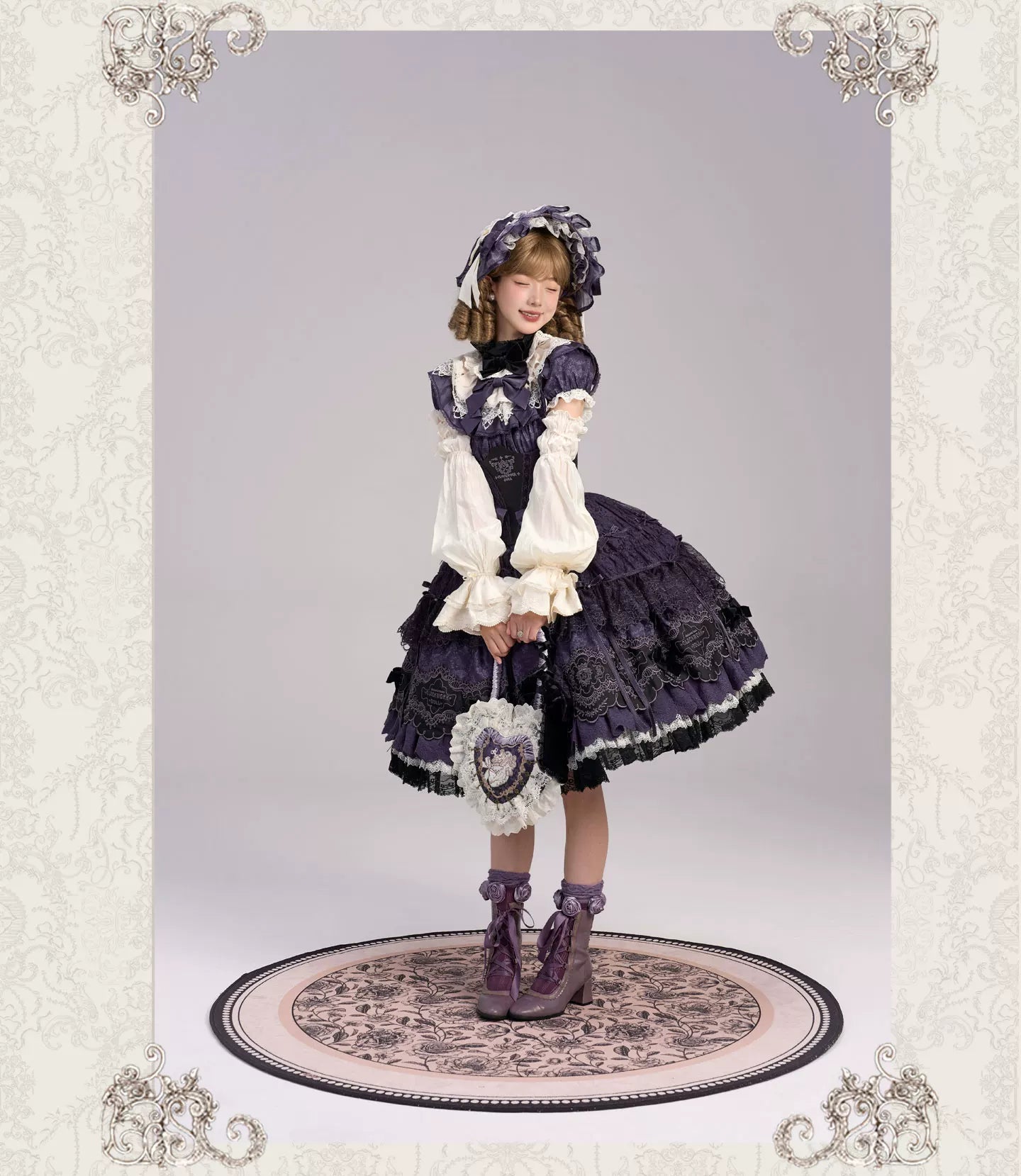 Clockwork Doll - Gothic Lolita Printed Dress, Lace & Bows 45186:839263