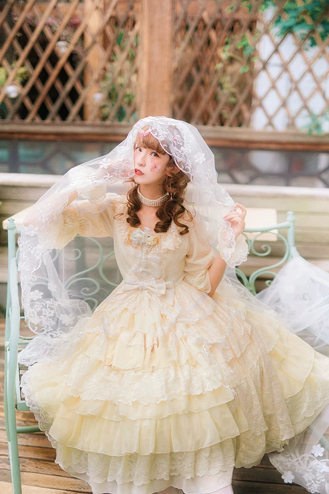 Dawn Wedding - Sweet Lolita OP Dress, Layered Hem